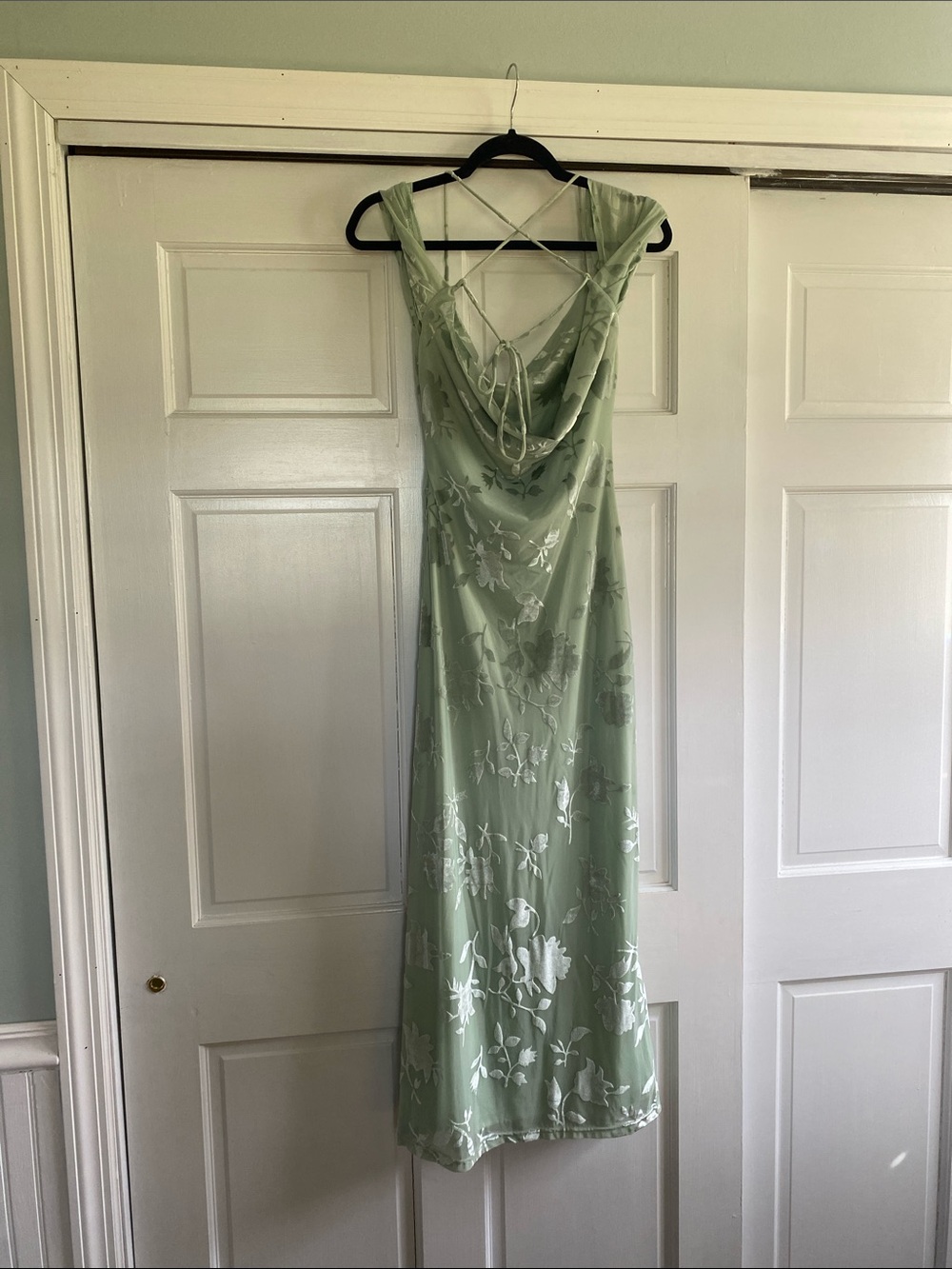 Sage Green Floral Slip Dress with Cowl Neck